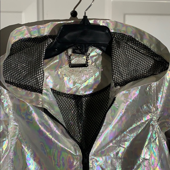 Jou Jou Iridescent Windbreaker Attached Hood Zip Front Jacket - Picture 4 of 7